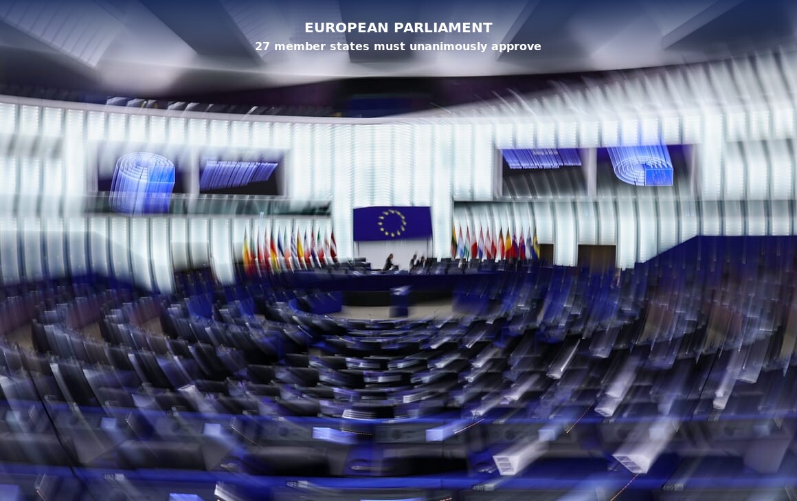 European Parliament hemicycle interior in Strasbourg, where the 27 EU member states representatives will debate the Chips Act 2.0 and the Cloud and AI Development Act